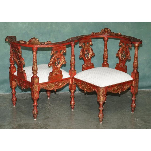 19th Century Carved Red and Gilt Tête-À-Tête Lovers Conversation Set For Sale - Image 15 of 18
