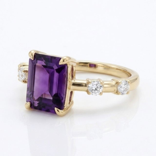 Amethyst Engagement Wedding Ring - February Birthstone Ring for Her - Us 7 For Sale - Image 4 of 4