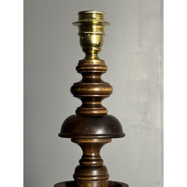 Large Brutalist Table Lamp in Wood and Cast Iron, 1960s For Sale - Image 6 of 18