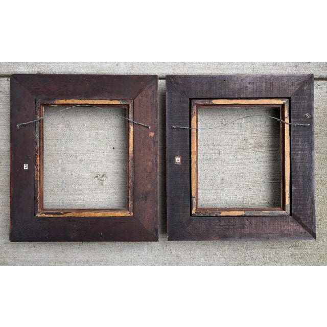Victorian Antique Walnut Wood Handmade Gilded Insert Deepwell Frames for Oil Paintings, a Pair For Sale - Image 3 of 12