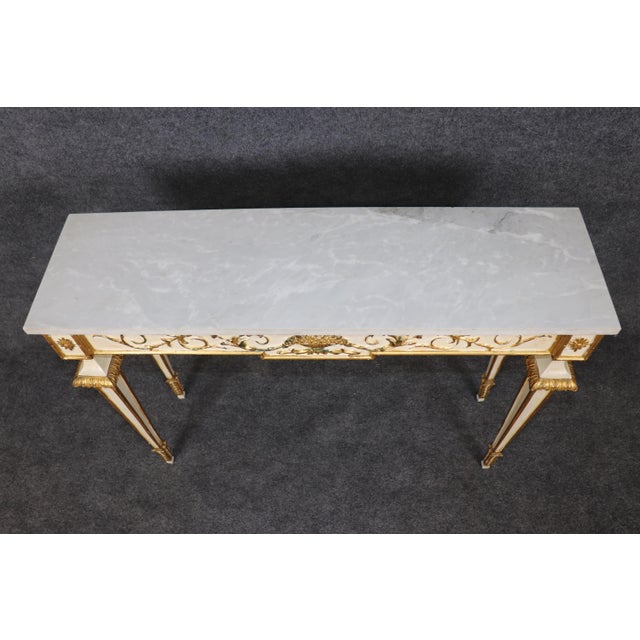 French Italian Louis XVI Style Parcel Gilt Marble Top Console Table For Sale - Image 3 of 14