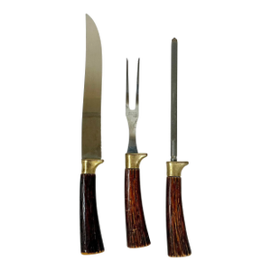 1950s Vintage Sheffield English Rustic European Faux Stag Horn Cutlery - Set of 3