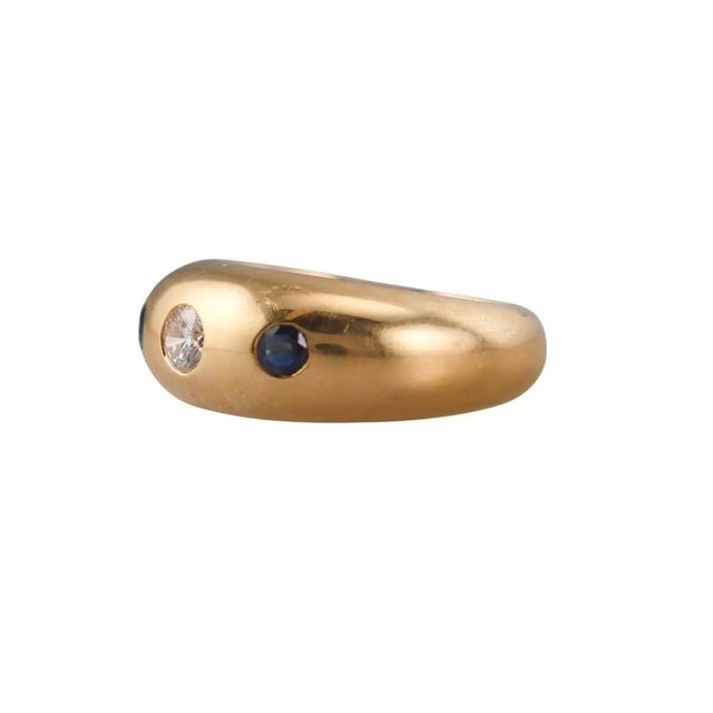 Metal Cartier 18k Yellow Gold Diamond Sapphire Gypsy Ring, France For Sale - Image 7 of 8