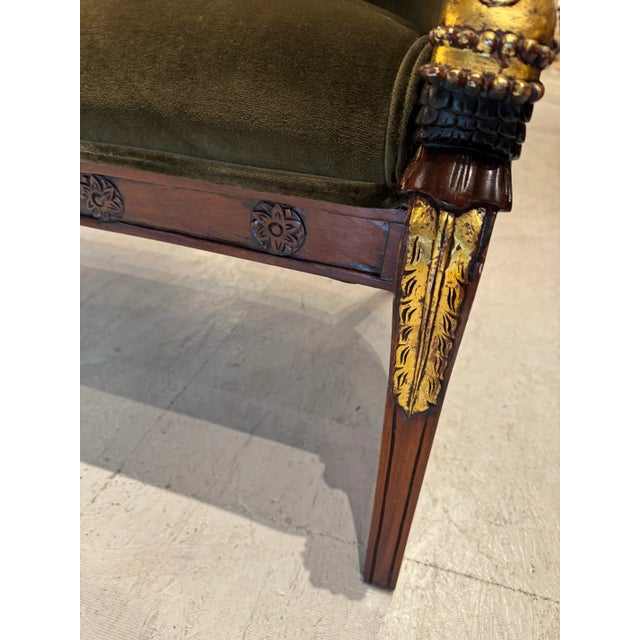 Olive Empire-Style Swan Settee in Olive Velvet For Sale - Image 8 of 11