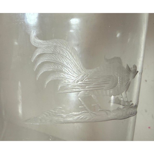 Antique Handmade Sterling Silver Etched Crystal Hawkes Rooster Cocktail Shaker For Sale - Image 9 of 16