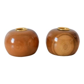 Pair of Mid-Century Myrtlewood Candle Holders For Sale