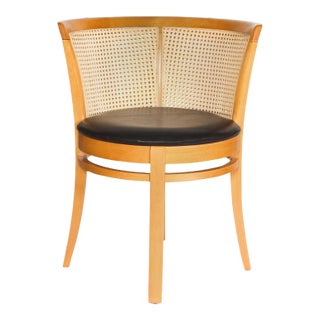 Modern Cane-Back Barrel Chair For Sale