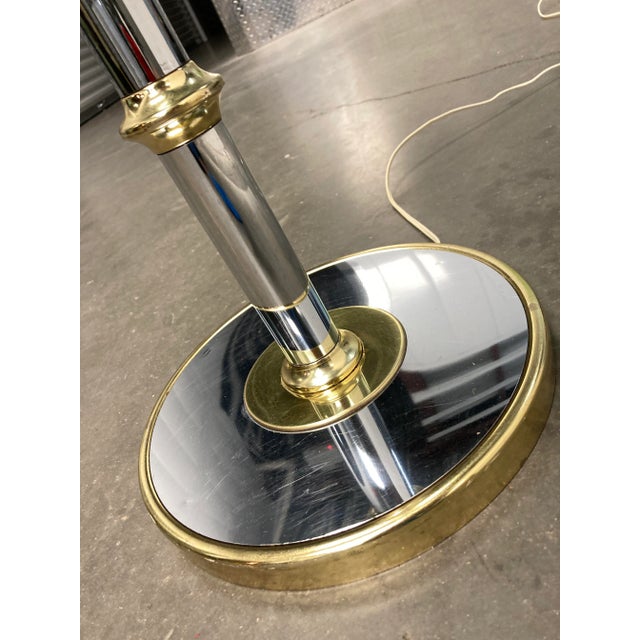 Modernist Faux Bamboo Chrome & Brass Floor Lamp With Glass Tray Table in Mastercraft For Sale - Image 12 of 13