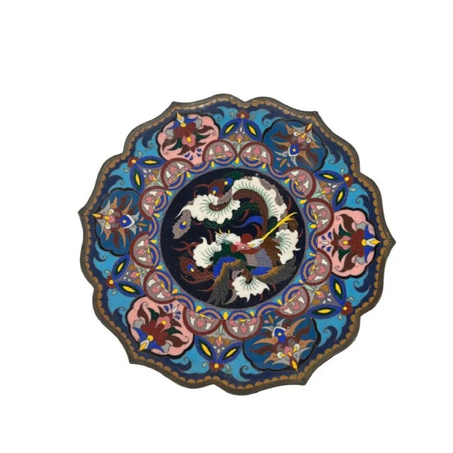 19th Century 19th-Century Antique Meiji Period Japanese Bronze Cloisonné Charger For Sale - Image 5 of 6