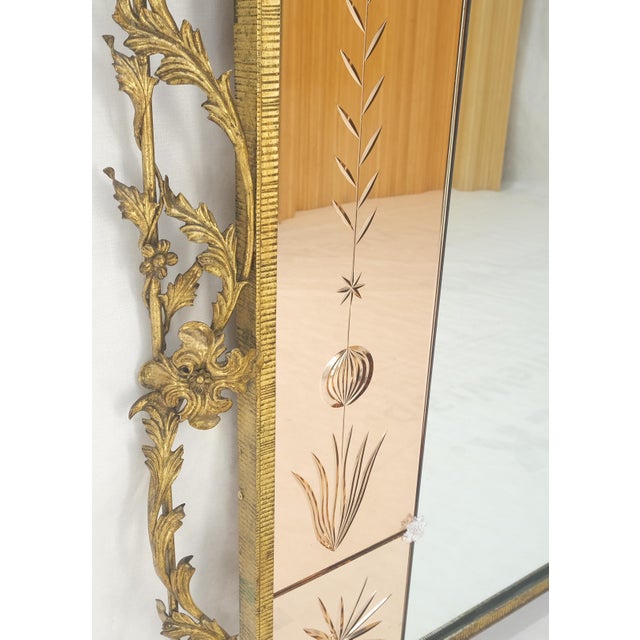 Wood Large Standing 9' Tall Forged Gold Gilt Metal Leafs & Flowers Mirror CLEAN! For Sale - Image 7 of 14