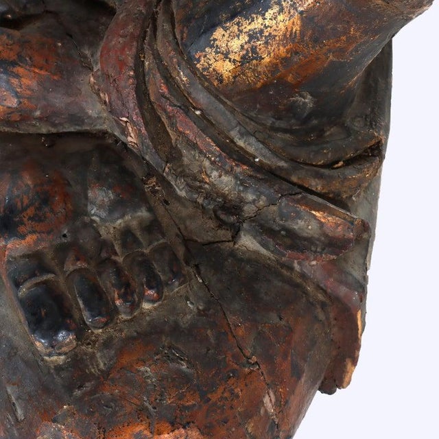19th Century Oversized Antique Ebonized, Gilt & Vermillion Carved Wood Seated Buddha 19thC For Sale - Image 5 of 6