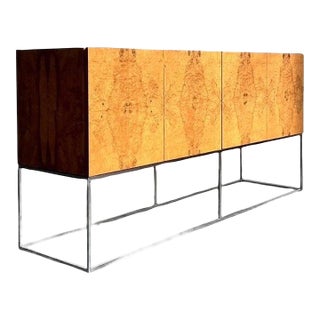 Vintage Boho Book Matched a Burl Wood Credenza After Thayer Coggin For Sale