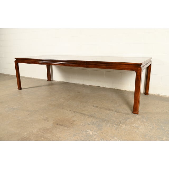 Mid-Century Modern Henredon Mid-Century Hollywood Regency Mahogany and Burl Wood Extension Dining Table, Newly Refinished For Sale - Image 3 of 14