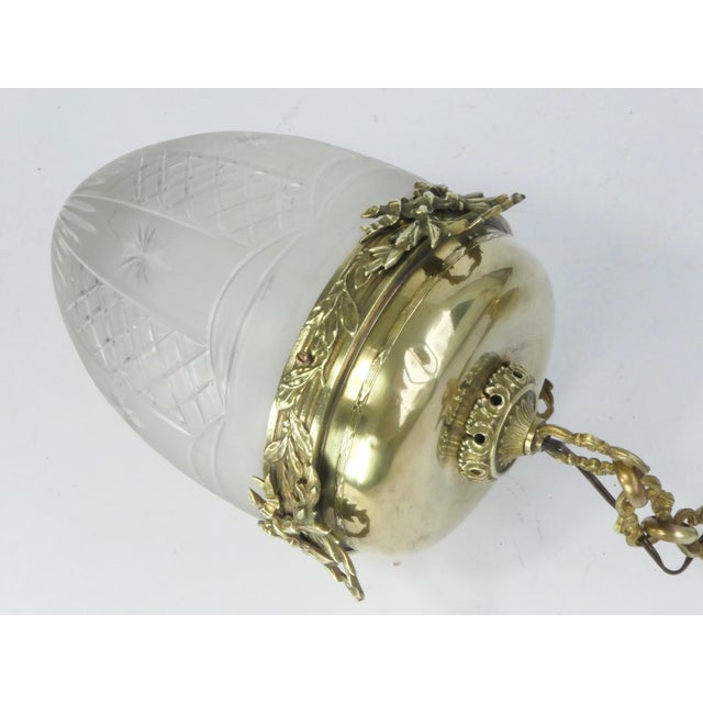 Antique French Art Nouveau Pendant Lamp in Crystal and Brass For Sale - Image 3 of 10