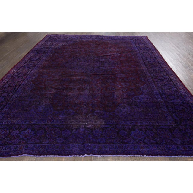 Shabby Chic Early 20th Century Vintage Purple Overdyed Distressed Handmade Wool Rug For Sale - Image 3 of 7