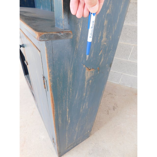 Primitive Shaker Style Paint Distressed Step Back Cabinet by Ezra G Tiffin Ohio For Sale - Image 18 of 18
