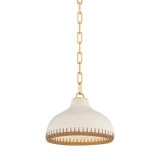 Hudson Valley Lighting Southfields 10.25 in. 1 Light Pendant in Aged Brass and Ceramic Cream Pebble Finish For Sale