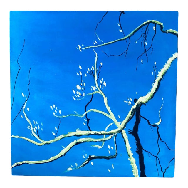 "Magnolia in Spring" Contemporary Botanical Acrylic Painting, Framed For Sale