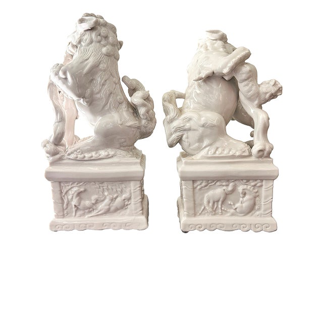 Ceramic Vintage Blanc De Chine Ceramic Foo Dogs or Lions - a Pair For Sale - Image 7 of 10