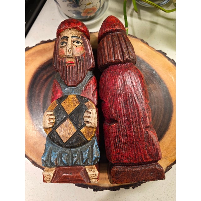 Mid 20th Century Pair of Hand Carved Wood Statues Folk Art Spanish Crusaders For Sale - Image 10 of 12