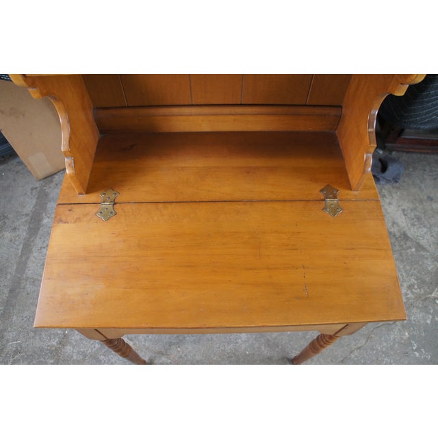 Vintage Early American Style Petite Maple Lift Top Secretary Desk & Hutch 70" For Sale - Image 4 of 10