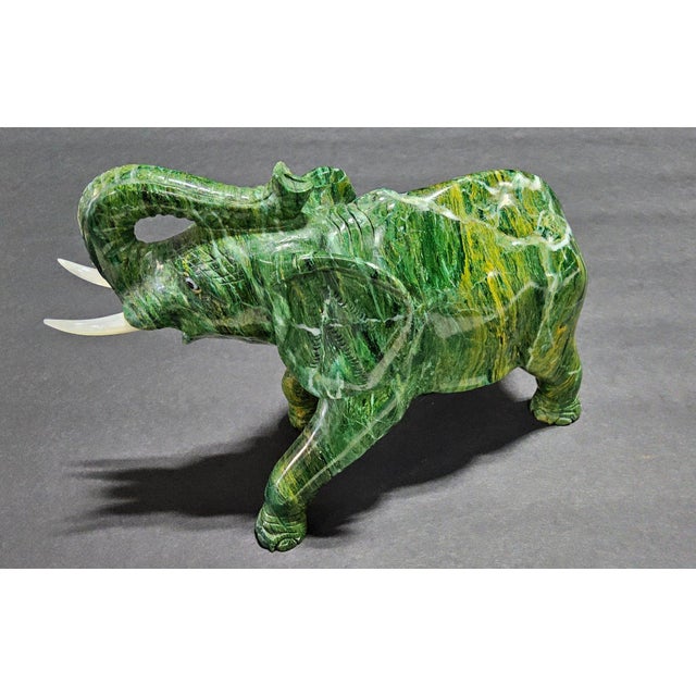 Contemporary Large Carved Serpentine “New Jade” Elephant Sculpture — Hollywood Regency Palm Beach Estate Object For Sale - Image 3 of 7
