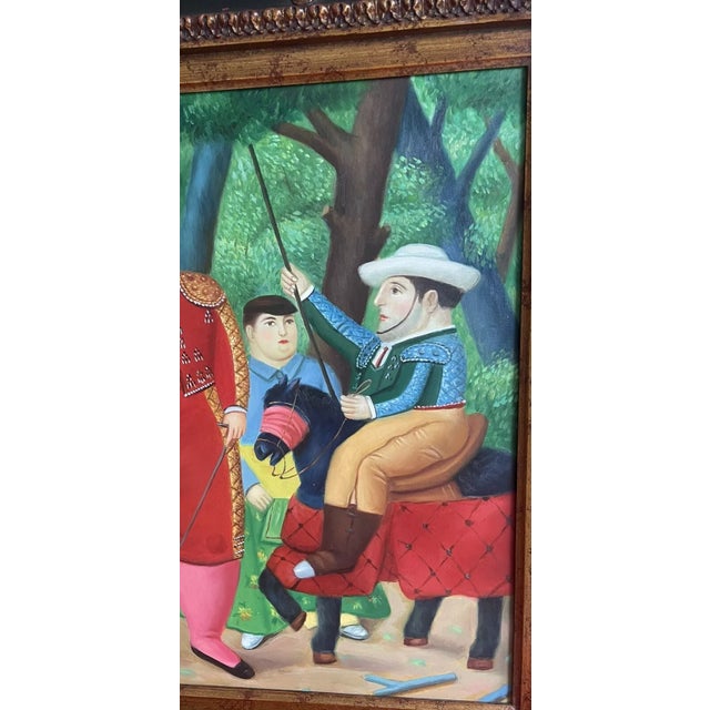 After Fernando Botero “Lefty & Gang” Ornately Framed Iconic Canvas Reproduction For Sale - Image 4 of 7