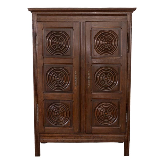 1940s French Carved Wood Cabinet by Charles Dudouyt, Attributed For Sale
