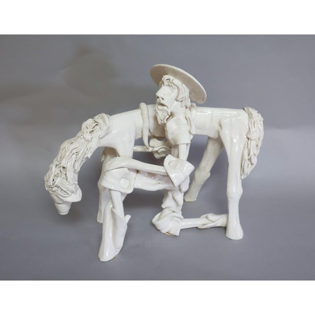 Figurative Italian Modernist Don Quixote & Horse Porcelain Sculpture For Sale - Image 3 of 7