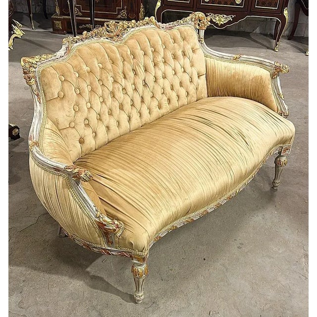 French Style Sofa With 2 Pillows and Gold Details For Sale - Image 4 of 6