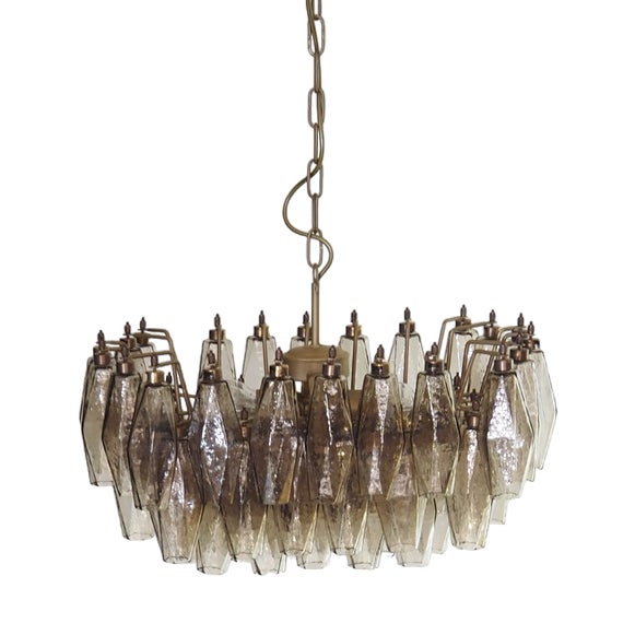 Murano Poliedri Chandelier in Smoked Glasses by Carlo Scarpa, 1990 For Sale