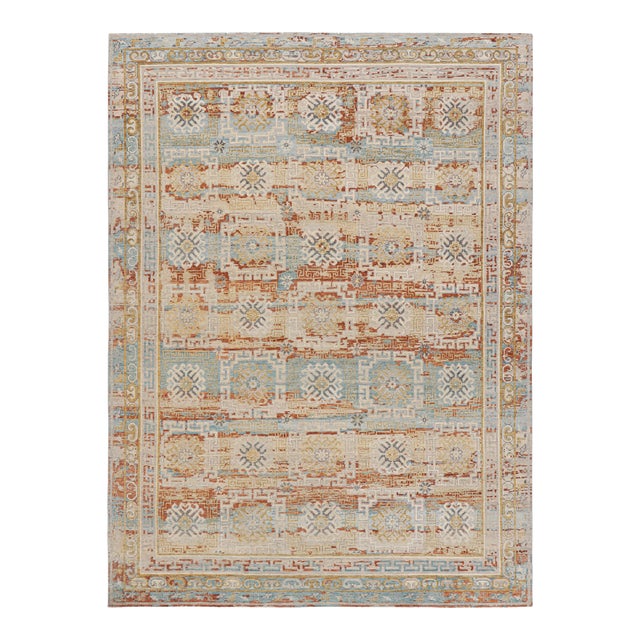 Rug & Kilim’s Modern Block Print Rug with Colorful Geometric Floral Medallions - 12x15 For Sale