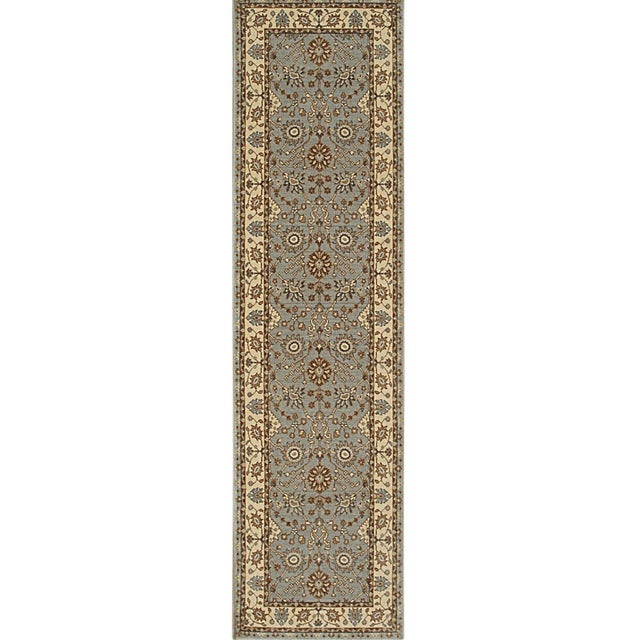 Textile 2x10 Blue Hand-Knotted Wool Floral Cartouches Classic Traditional Carpet Rug For Sale - Image 7 of 7