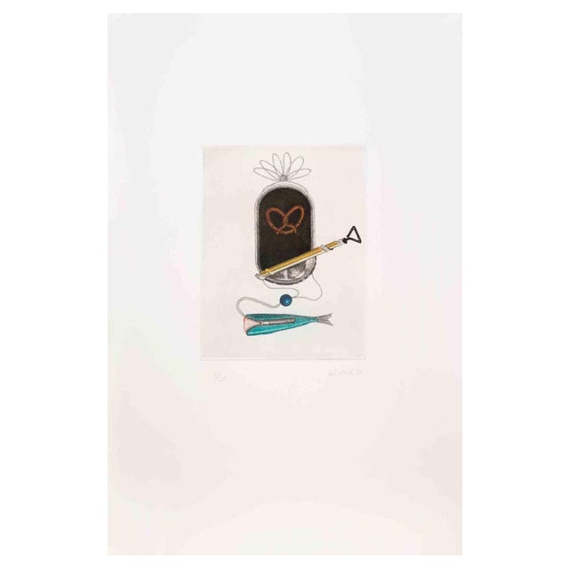 Fifo Stricker, Surrealist Composition, Aquatint and Etching, 1980s For Sale