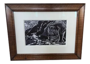 Vintage Abstract Sci Fi Comic Block Print Lithograph