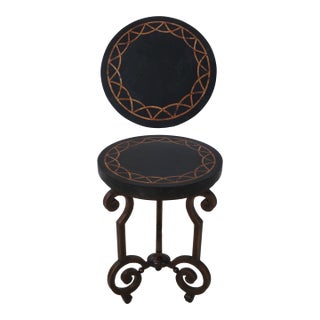 Tessellated Marble Stone Top Iron Base Side Table For Sale