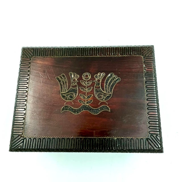 Vintage Polish Folk Art Carved Wood Box For Sale - Image 4 of 12
