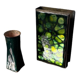 Vintage Studio Enamel Smoking Set from Nora Grill, Vienna, Austria, 1950s, Set of 2 For Sale