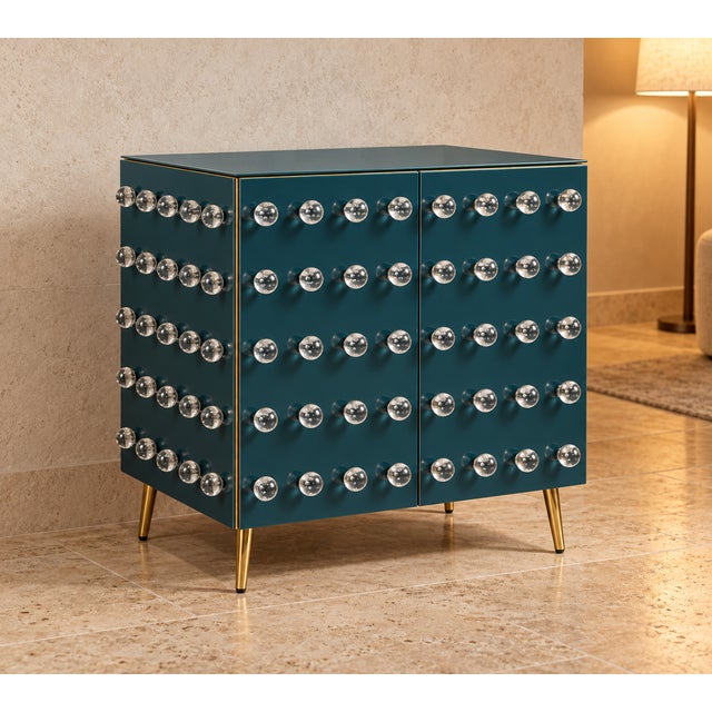 Not Yet Made - Made To Order Petrol Teal 90-Sphere Murano Glass Cabinet with Brass from Justfurnituress SRL For Sale - Image 5 of 7