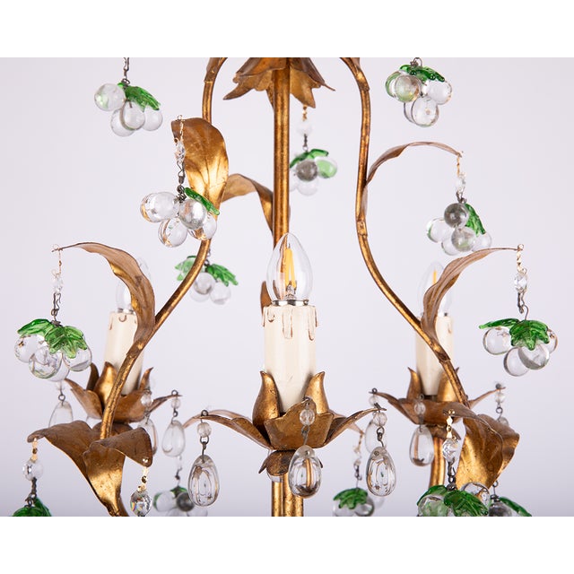 Italian Gilt Fruit Chandelier with Murano Glass Grapes, 1930s For Sale - Image 6 of 10