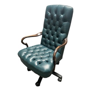 Rare Emerald Green Chesterfield Executive Office Chair For Sale