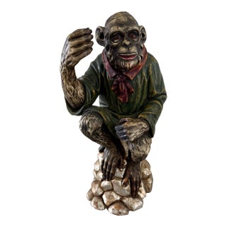Vintage Italian Carved Polychrome Monkey Scholar Figure 23” Decorative Sculpture For Sale