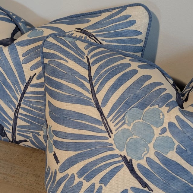 2020s Brunschwig & Fils Blue Palmar Lumbar Pillows For Sale - Image 5 of 6