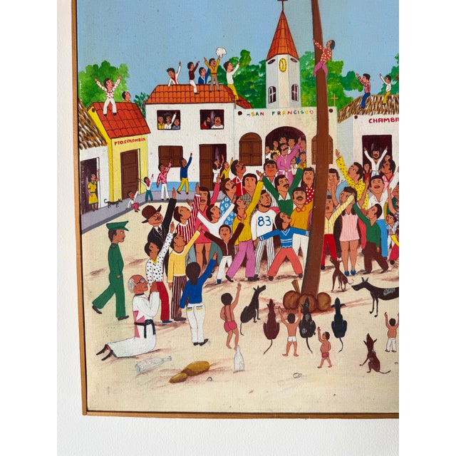 Red 1970 Vintage Spanish Folk Carnival Oil on Canvas Painting by Fidel Fontalvo For Sale - Image 8 of 10