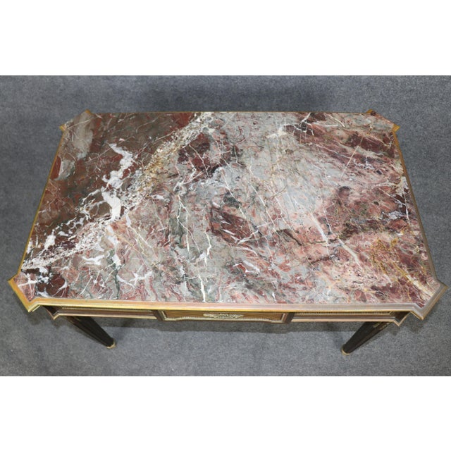 19th C French Louis XVI Child's Bronze Ormolu Marble Parquetry Desk For Sale - Image 4 of 18