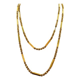 Vintage 63 Gm 18 Karat Yellow Gold Handmade Chain 30 Inch Unique Opera Length For Sale