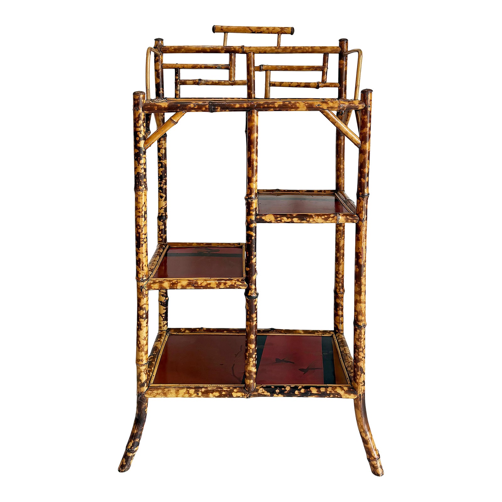 Antique Chinoiserie English Tortoiseshell Bamboo Etagere Display | Chairish