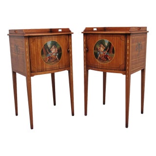 Sheraton Style Satinwood Bedside Cabinets, 1920, Set of 2 For Sale