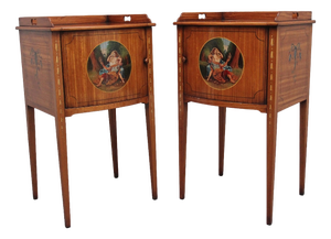 Sheraton Style Satinwood Bedside Cabinets, 1920, Set of 2