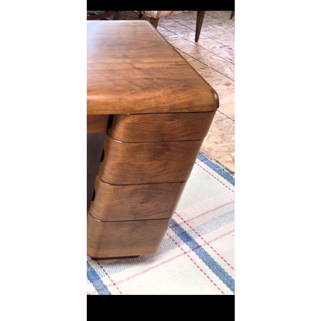 Paul Goldman Rare Art Deco Streamlined Walnut/Veneer Plywood Pedestal Desk For Sale - Image 10 of 18